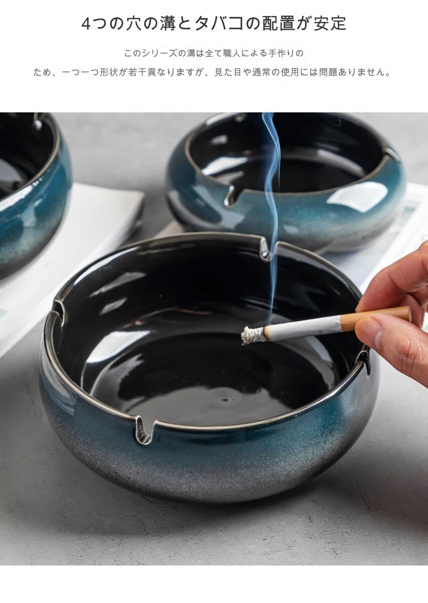 竜志作 灰皿 喫煙具 和柄 金彩紺ゴールド梅陶器陶磁器レトロインテリア